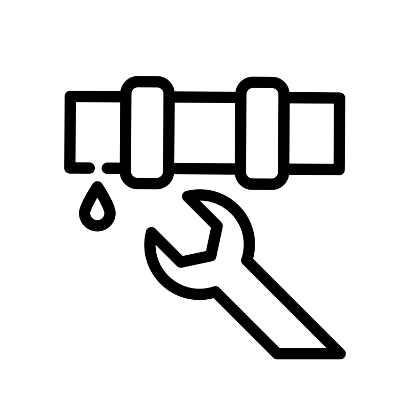 Line icon of a pipe with a wrench representing pipe repair or maintenance