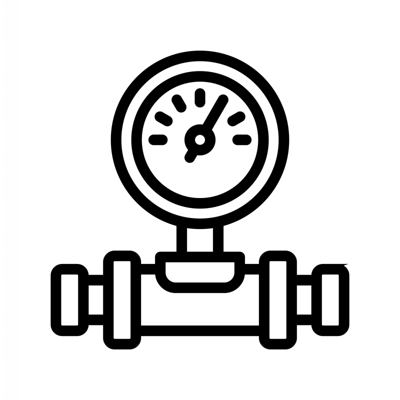 Line icon of a pressure gauge mounted on a pipe