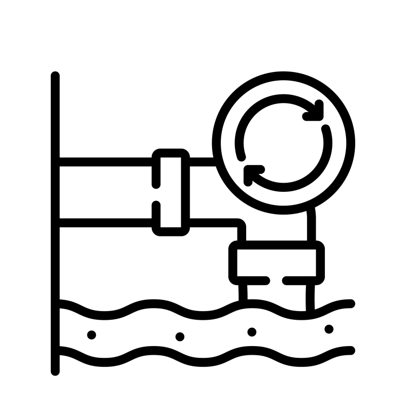 Line icon of a water circulation piping system with a recycle arrow